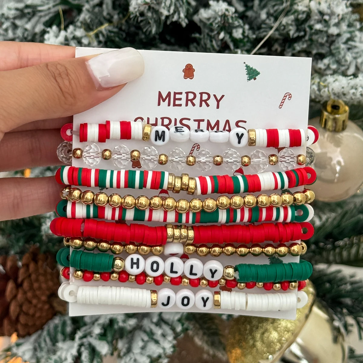 Lacteo 10 Teile/satz 2026 Neue Kreative Weihnachten Elastische Armband Frauen Trend Exquisite Rot Grün Perlen Armband Paar Charme Schmuck