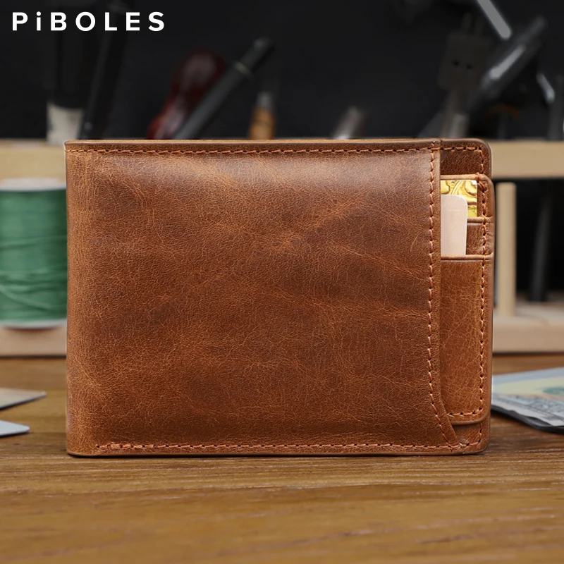 Short Genuine Leather Men Wallet Casual Coin Pocket Card Holder Men Purse Simple Quality Male Wallets Card Case Bag