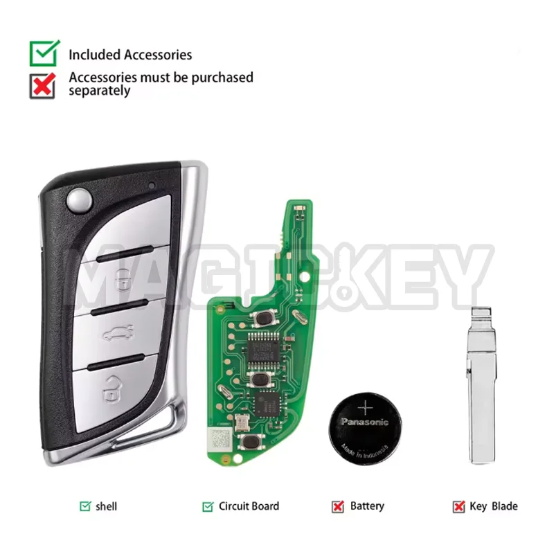 1/2/5PCS Xhorse XNLEX0EN Llave remota inalámbrica para Lexus Tipo 3 Botones