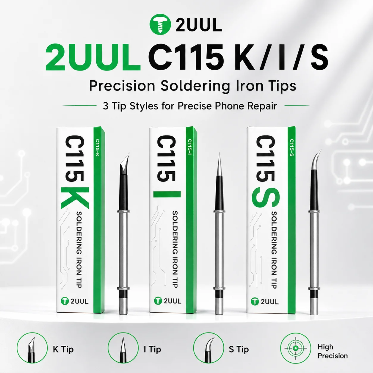 2UUL C115-K C115-I C115-S Soldering Iron Tips for Phone Repair Precision Micro Welding Replacement Tips for Soldering Station