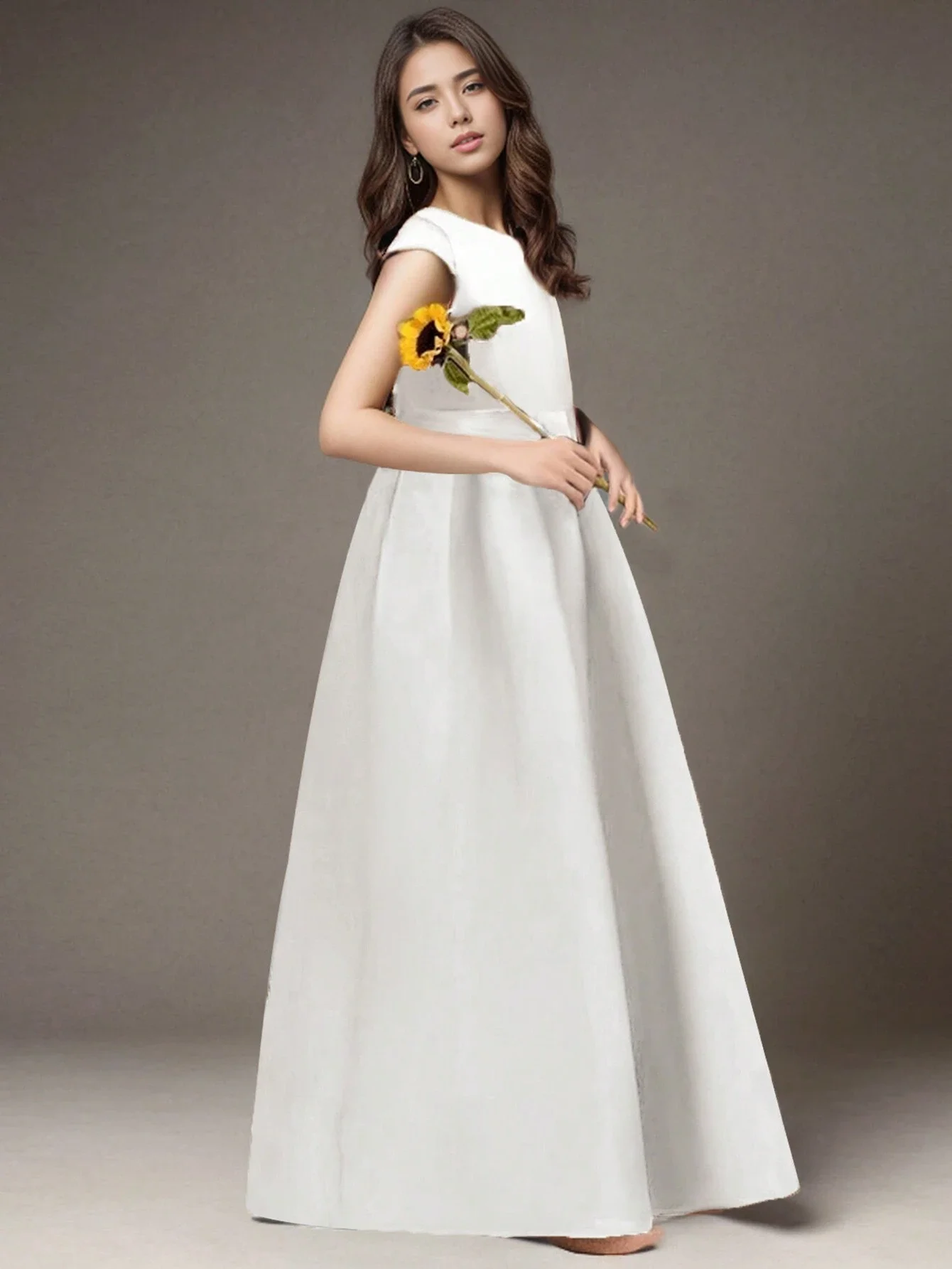 

White Long Formal Dress For Women, A-Line Party Evening Gown With Bow Waist