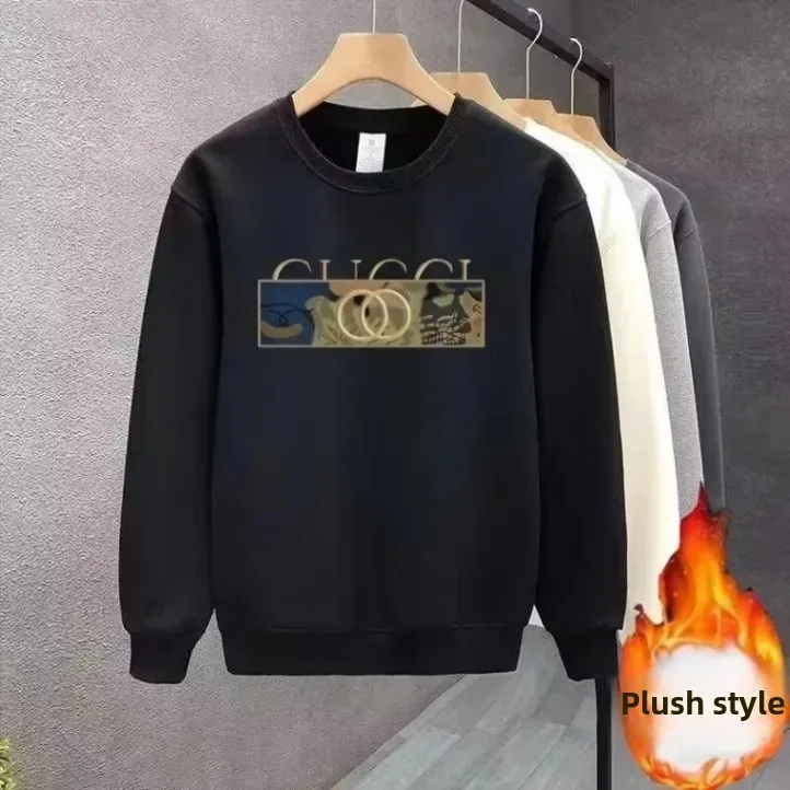 Sudadera de estilo americano para hombre, Top de cuello redondo con forro polar estampado, corte holgado, marca a la moda, Otoño Invierno