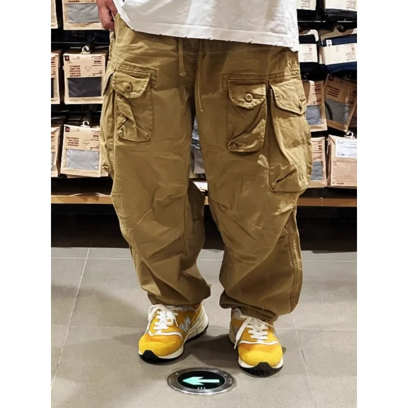 Juspinice Japanese Style Vintage Work Pants Men's Spring New Loose Casual Multi Bag Paratrooper Pants Male Clothing WJ89