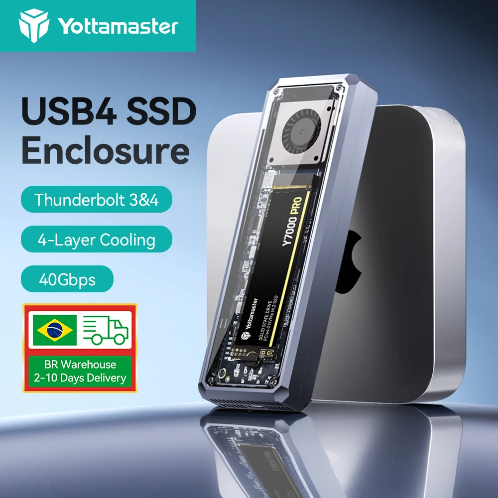 Yottamaster 40Gbps M.2 NVMe SSD Case 8TB USB4 Type C Hard Drive Enclosure Compatible Thunderbolt 3/4 Support NVMe PCIE Tool Free