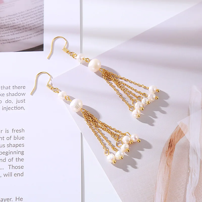 100% Natural Freshwater Pearl 14K Gold Filled Female Tassels Drop Earrings Wholesale Jewelry For Women Anti Allergy Gifts
