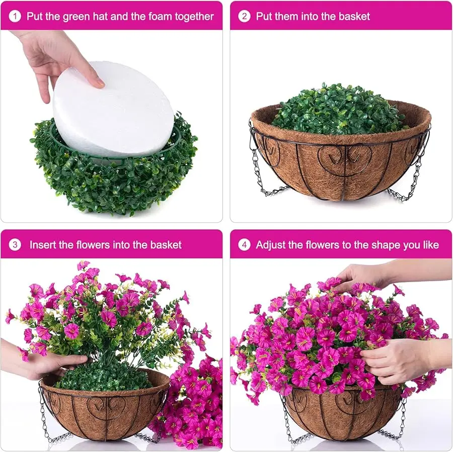 Artificial Fake Hanging Flowers Plants in Basket for Outdoor Decoration, 12 Pcs Faux Morning Glory in Planter Realistic UV Resis
