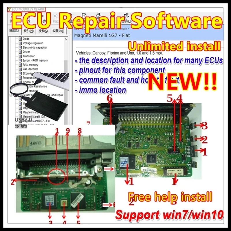 2023 ECU Repair Software ECU Modules Repair Pinout Immo Location Including Multimeters Transistor EEprom Defects Car Repair Tool