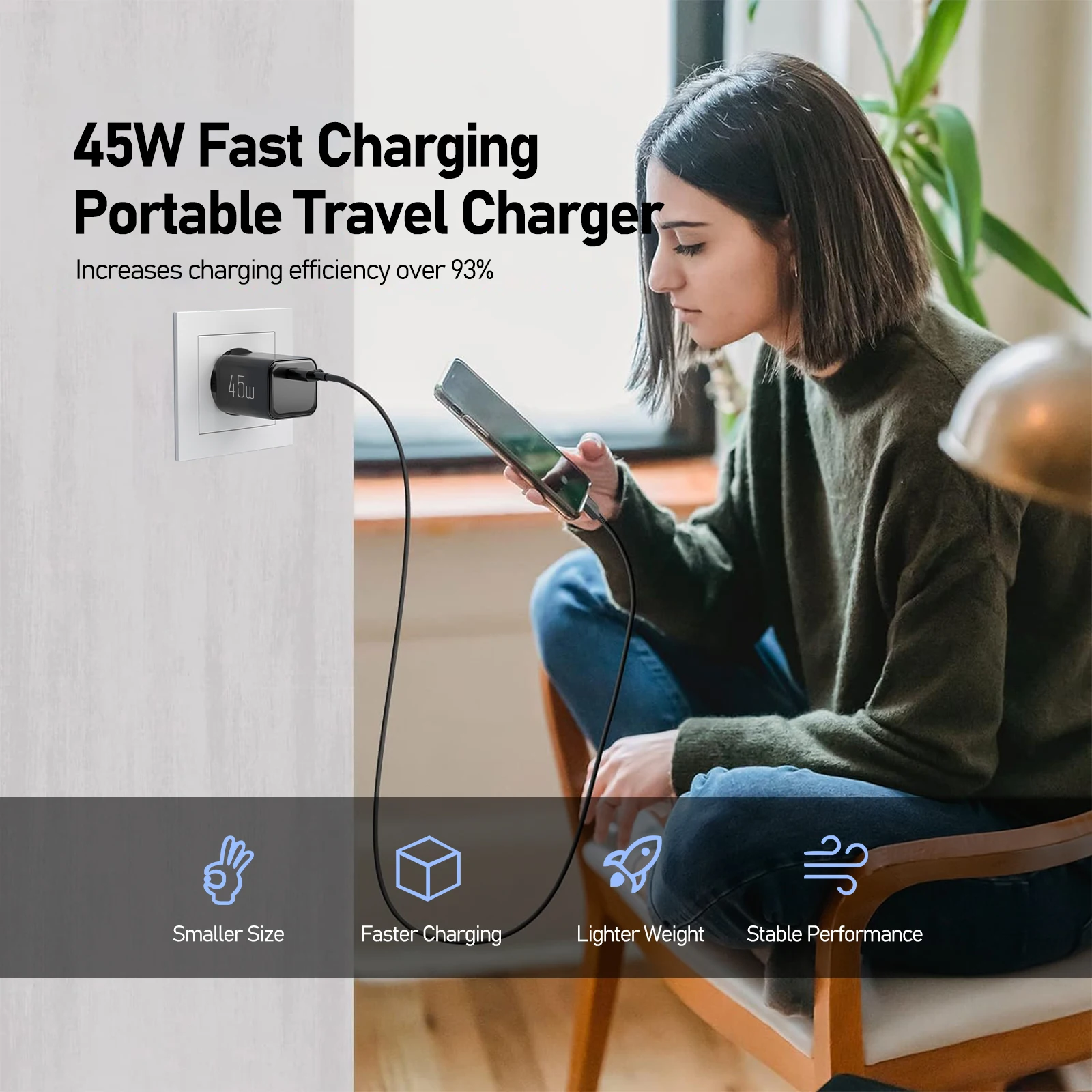 45W PD USB-C Wall Charger PPS Fast Charging Adapter EU Plug for Samsung iPhone 15
