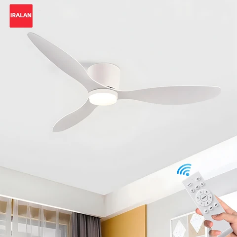 Ventilador de teto IRALAN com luz, opção de 6 velocidades, motor DC reversível 3CCT com controle remoto, sussurro, fácil instalação, preto/branco/madeira