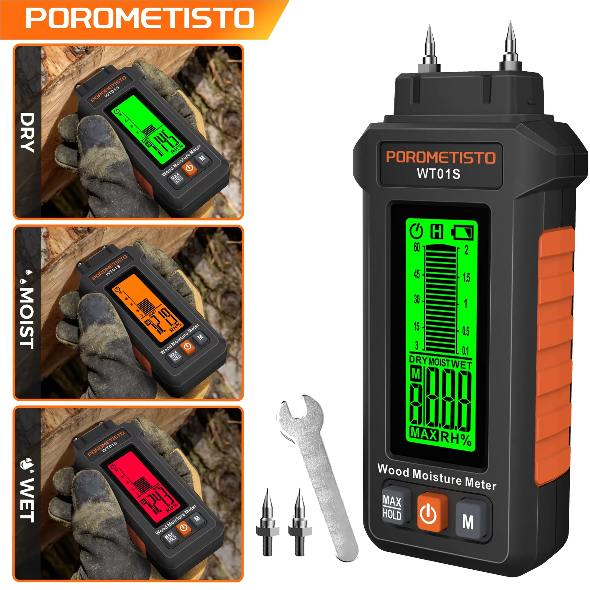 WT01S Digital Wood Moisture Meter Two Pins Hygrometer Humidity Tester Damp Wall Detector For Lumber Concrete Building Material