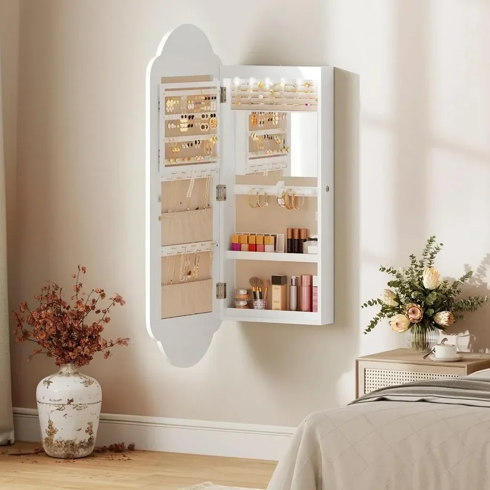 

Full-Length Mirror Jewelry Cabinet, Hanging Jewelry Organizer,All-in-One Wall/Door Mounted Jewelry Armoire,with Built-in Lighted