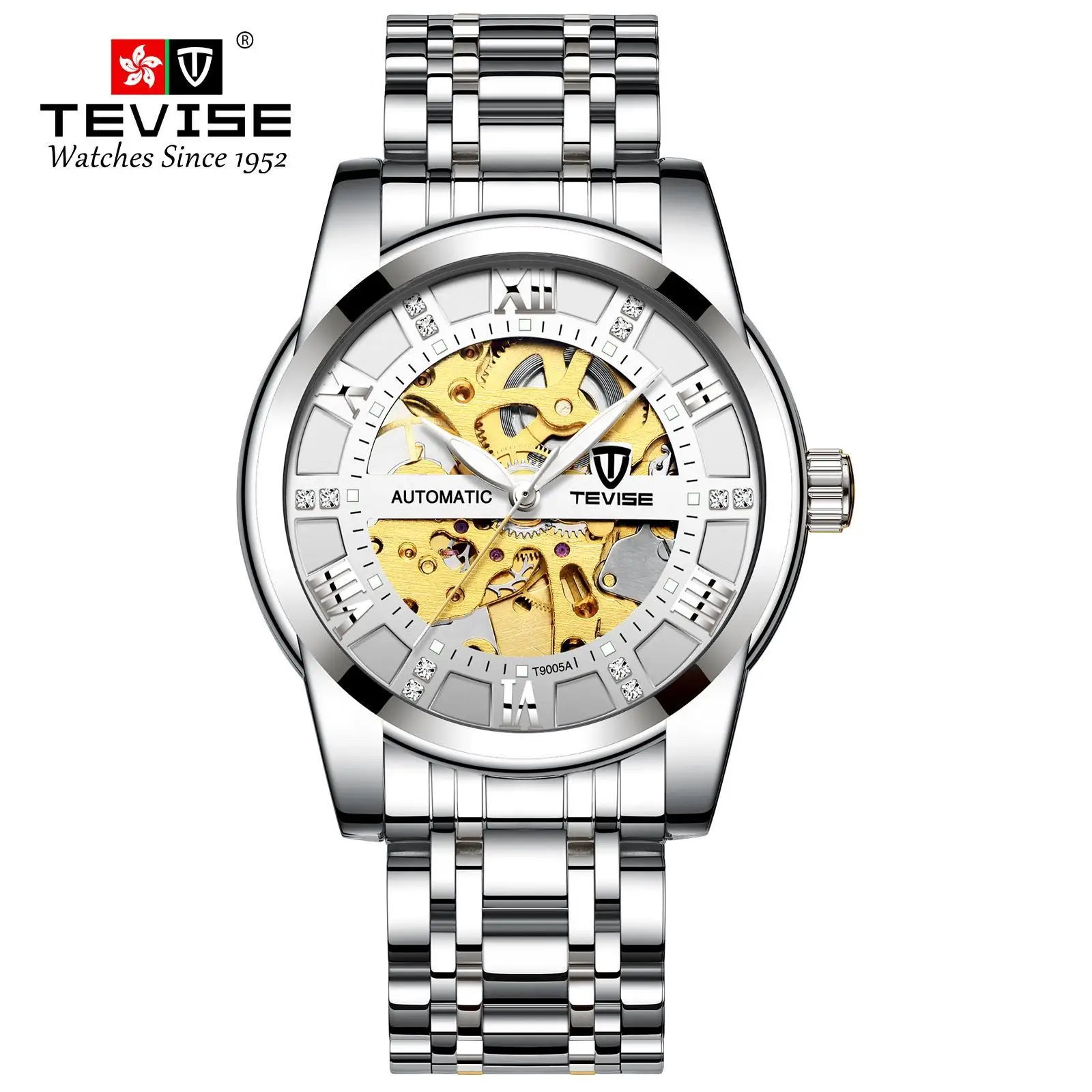 TEVISE Men's Business Watch Elegant Hollowed-Out Design Fashionable Solid Stainless Steel Strap Gentleman's Timepiece