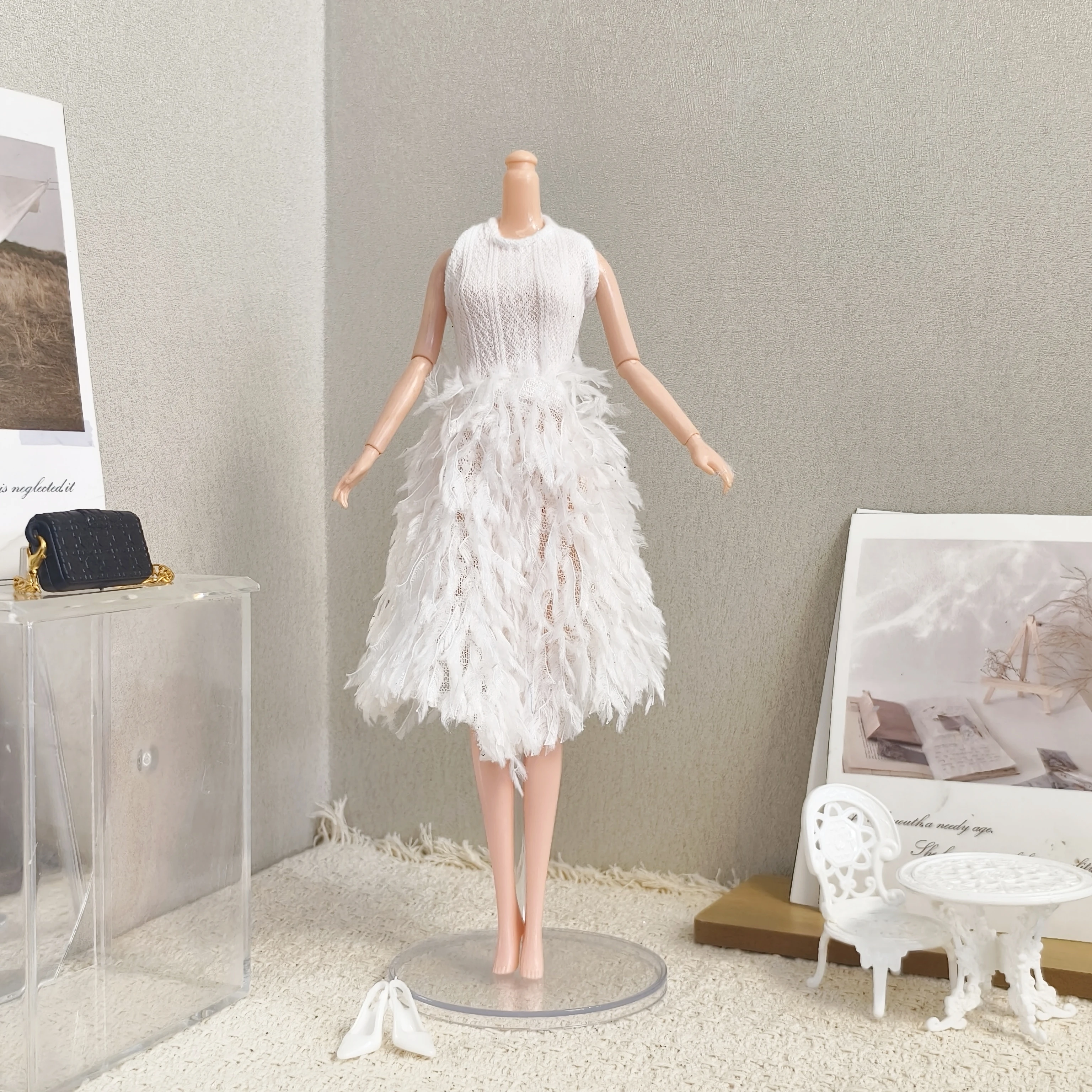 Fashion Sexy Feather Dresses French Elegant Dresses For 1/6 FR Babi Supermodel Doll Party Dress Up 30cm Doll Clothes Accessories