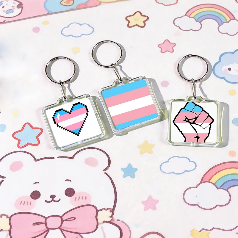 LGBT Transgender Pride Flag  Acrylic Keychain Handmade Hanging for Clothes Backpack Decoration Accessories Gifts with Friends