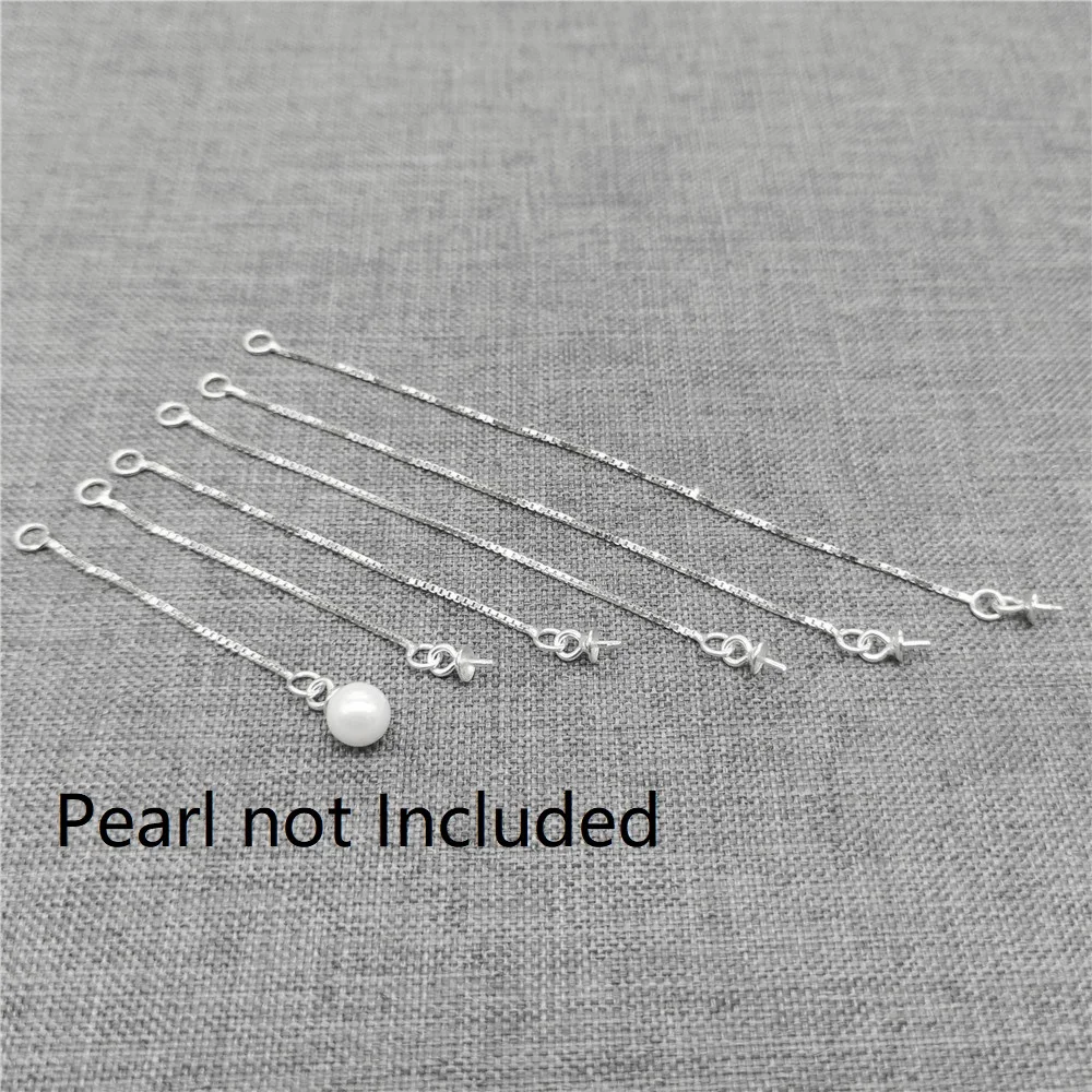 4 Pieces of 925 Sterling Silver Box Chain Threader Charms w/ Cup and Peg for Half Drilled Pearl Bead
