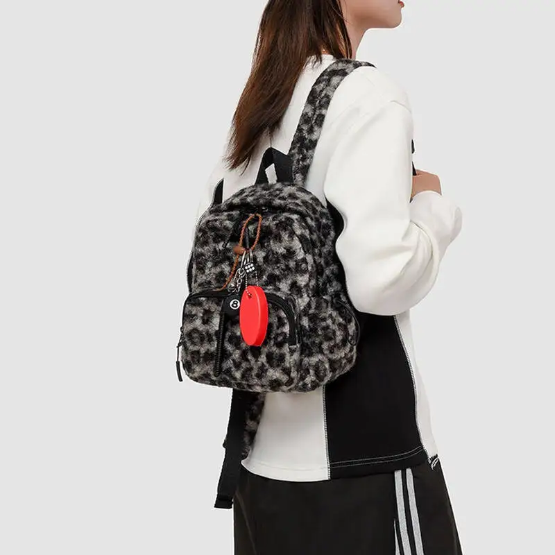 حقيبة ظهر قطيفة إكسسوارات لطيفة بطبعة الفهد حقائب كتب كاجوال مع قلادة صغيرة للسفر حقيبة كتف أنيقة متعددة #1