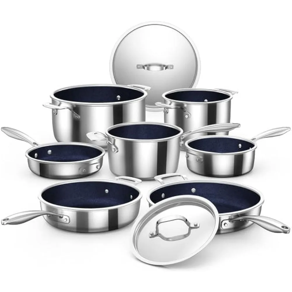 Nuwave Pro-Smart 9pc Stainless Steel Cookware Set, Healthy Duralon Blue Non-Stick Ceramic Coating