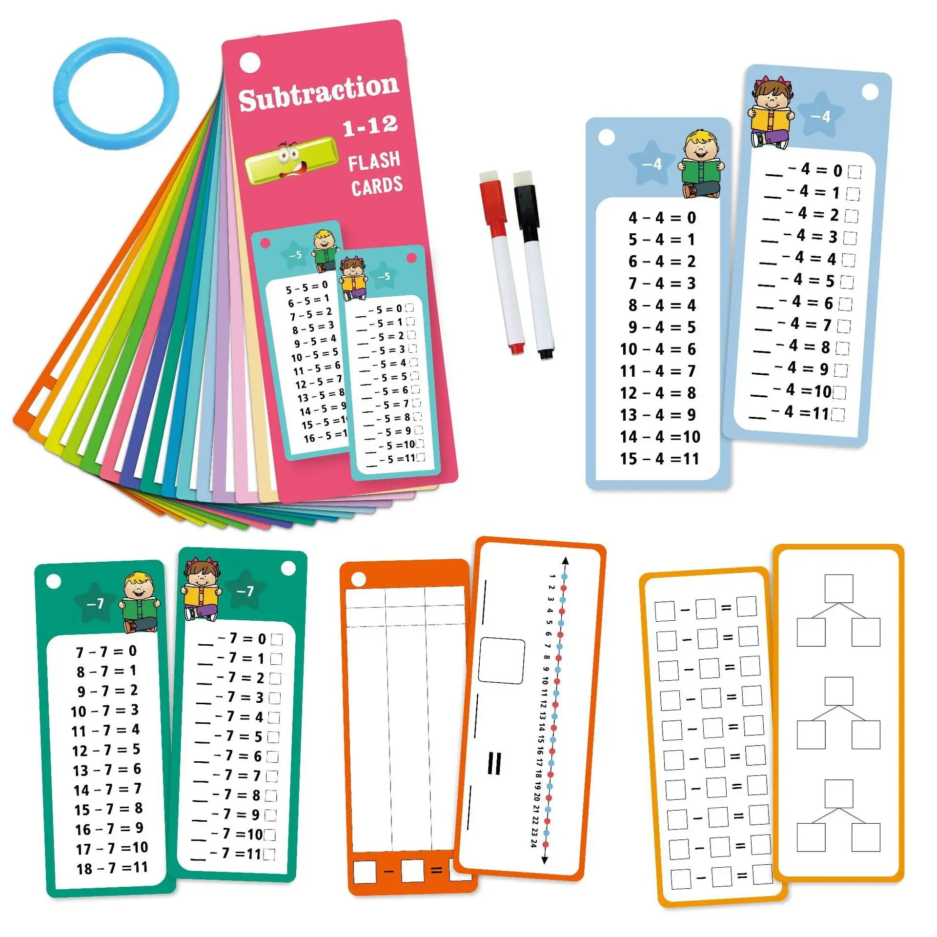 Maths Training Cards Addition Subtraction Multiplication and Division Educational Toys Student Arithmetic with Erasable Pen