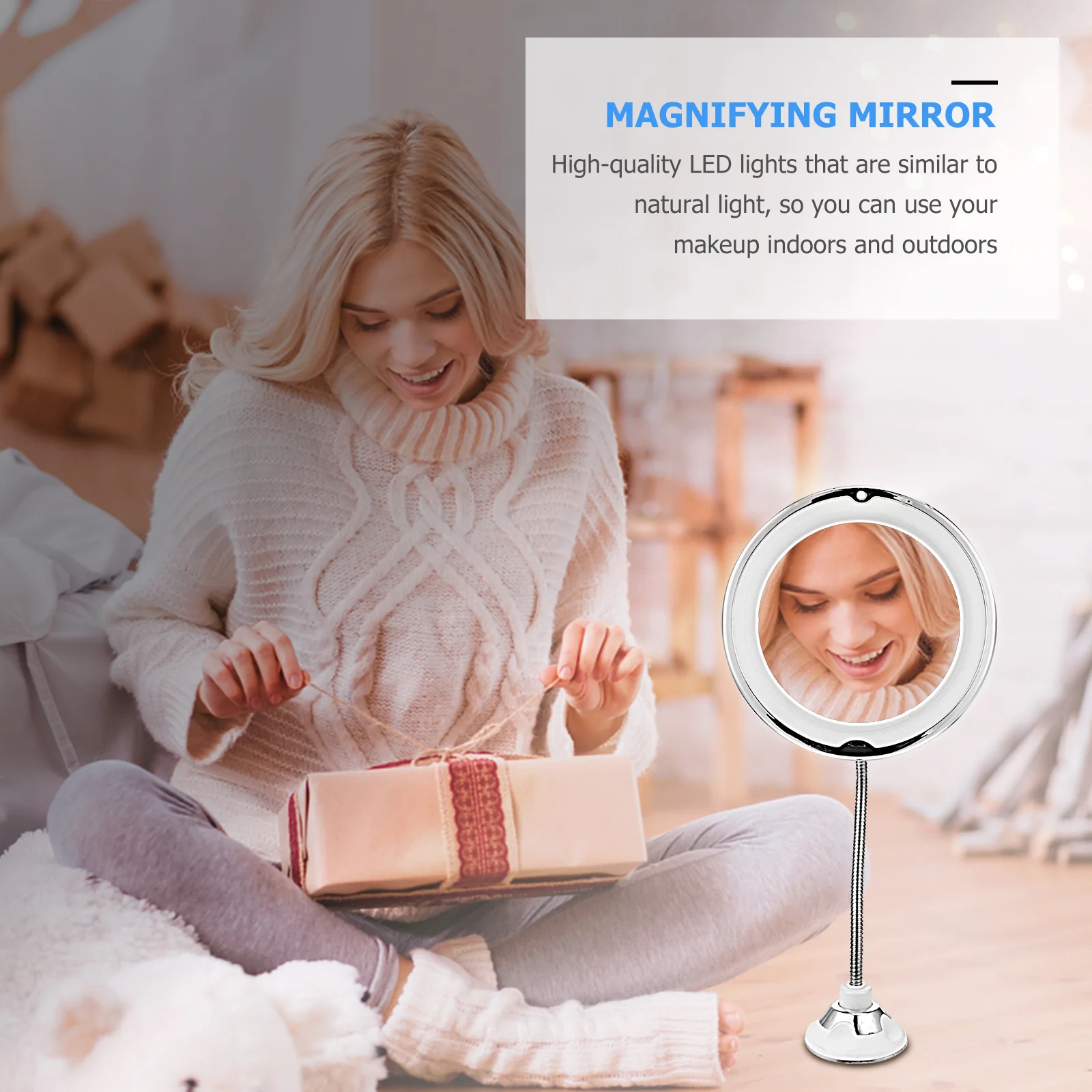 

10x LED Light Magnifying Makeup Mirror Suction Cup Bathroom Vanity Indoor Outdoor Use Pores Eyebrows False Lashes Gift