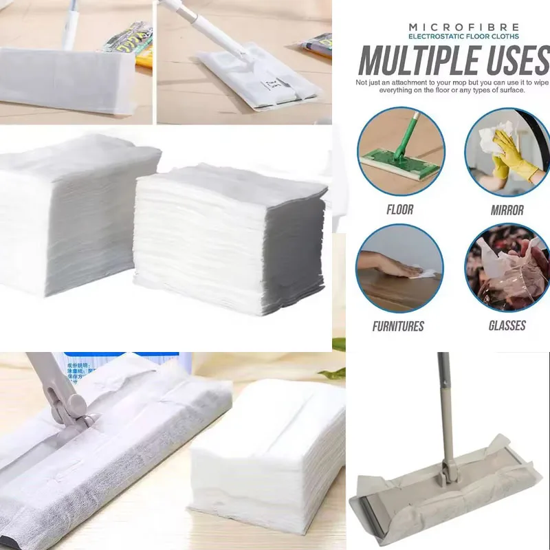 100/200pcs  Disposable MicroFibre Electrostatic Floor Cloths Dust Removal Mop Paper Floor Cleaning Wipes Flat Swivel Mop