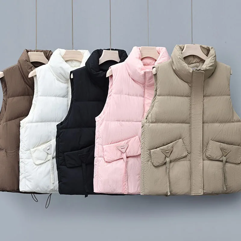 

Down Cotton Jacket Women Sleeveless Vest Female Thick Warm Waistcoat New Autumn Winter Coats Stand Collar Waistcoat Female Tops