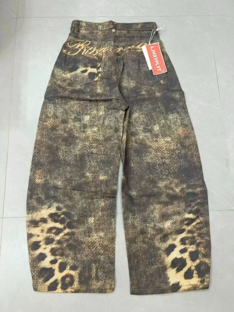 Women's Irregular Leopard Print Pattern Casual Pants Casual High Waisted Trousers Summer Girl Bottoms Female Wide Leg Sweatpants