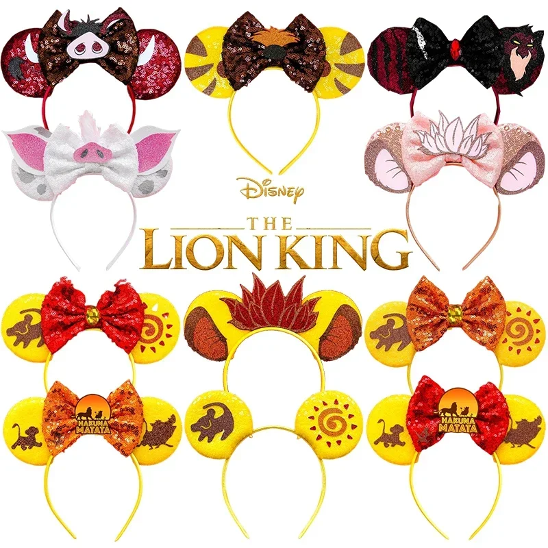 Lion King Simba Hairband Mickey Mouse หู Headbands สําหรับสาวเด็ก Disney Headwear ผู้หญิง Mufasa Sunset Bow อุปกรณ์เสริมผม