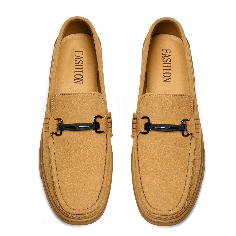 

Fashion Men's Suede Leather Slip-On Loafers Driving Moccasins with Metal Buckle Soft Sole Casual Flats Plus Big Size 48 49 50