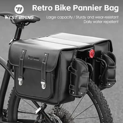 WEST BIKING 20L Bicycle Bag Full Leather Retro Bicycle Saddle Bag Large Capacity Waterproof Bike Pannier Bag Cycling Trunk Bag