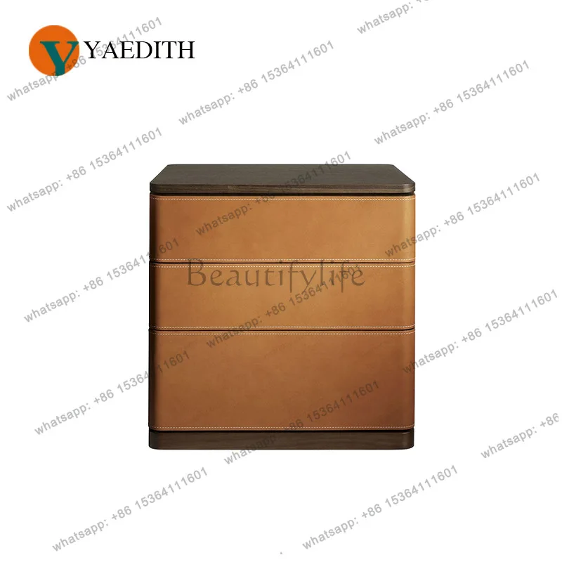 LS Italian minimalist storage cabinet, simple and modern, solid wood saddle leather bedside table