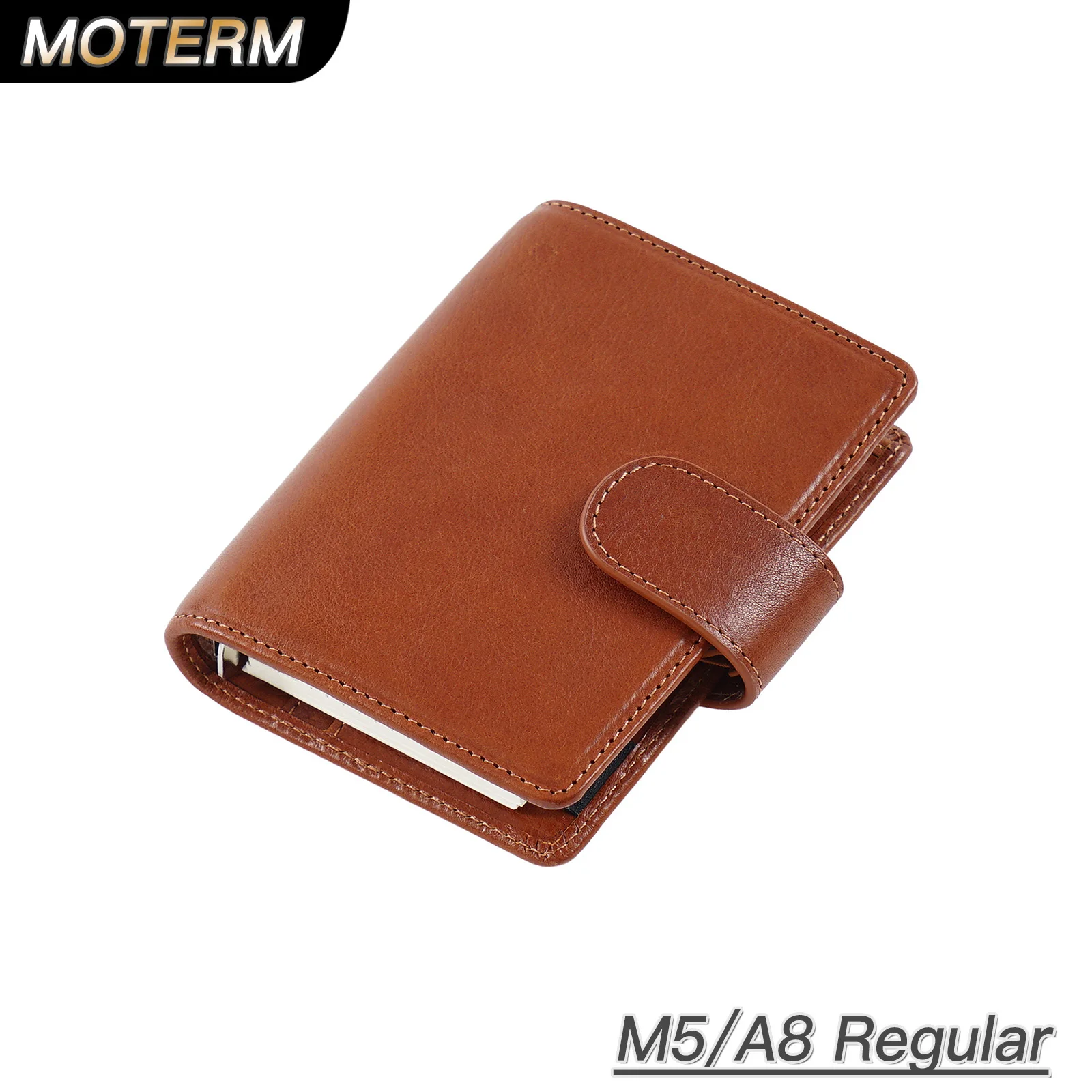 Moterm Full Grain Veg Tanned Leather Regular A8 Rings Planner 5-hole Mini Size Notebook with 15 MM Rings Organizer Journey Diary