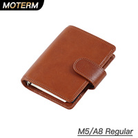 Moterm Full Grain Veg Tanned Leather Regular A8/ M5 Size Planner 5-hole Mini Notebook with 15 MM Rings Organizer Journey Diary