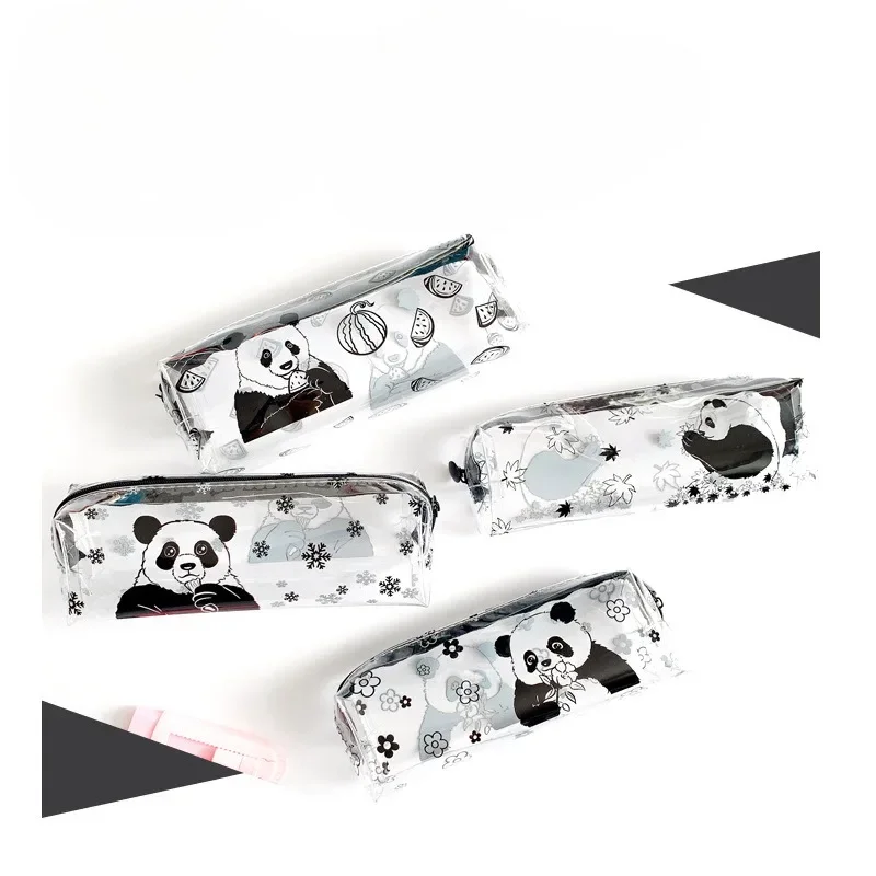 Cute Panda Pencil Case for Student Boy Girl Lovely Animal Panda Pencil Bag Transparent High Capacity Stationery Storage Bag