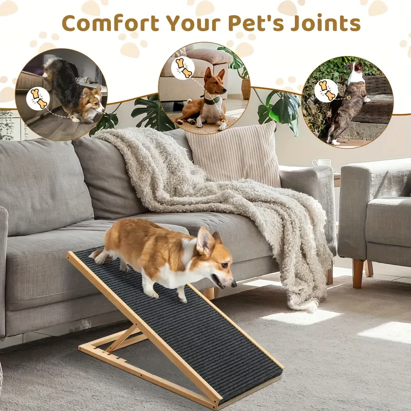 

Solid Wood Folding Pet Ramp - Safe & Sturdy Height Adjustable Design for Puppies And Cats - Easy-Fold, Indoor/Outdoor Use