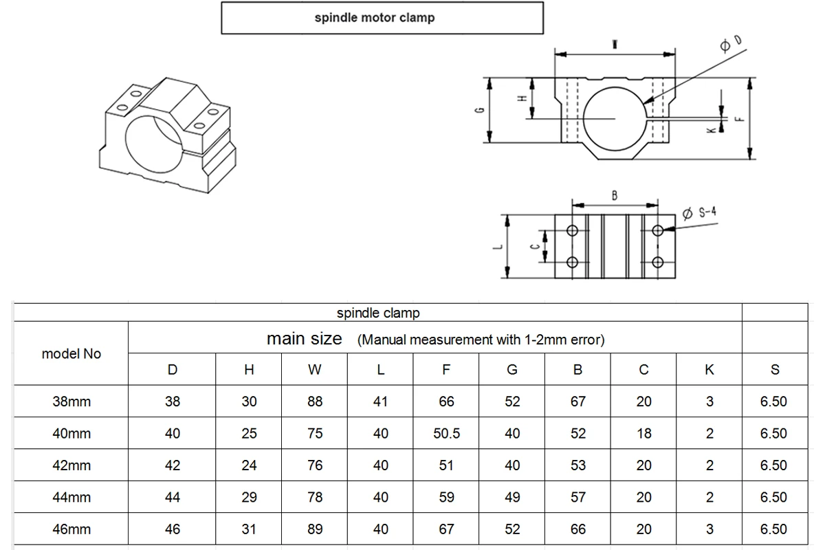 Staffa di montaggio per router motore mandrino macchina CNC con viti Morsetto in alluminio 46mm,44mm,42mm,40mm,38mm