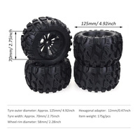 ZD Racing 4PCS 125MM 1/10 Monster Truck Tire Rubber Rocks Tyres 12mm Wheel Hex for RC Crawler Axial Traxxas Tamiya Kyosho