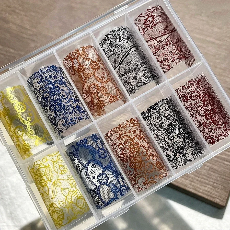 Retro Colorful Lace Foil Nail Stickers 1 Box 4x100cm Starry Sky Nail Art Decals Paper for DIY Manicure Decoration
