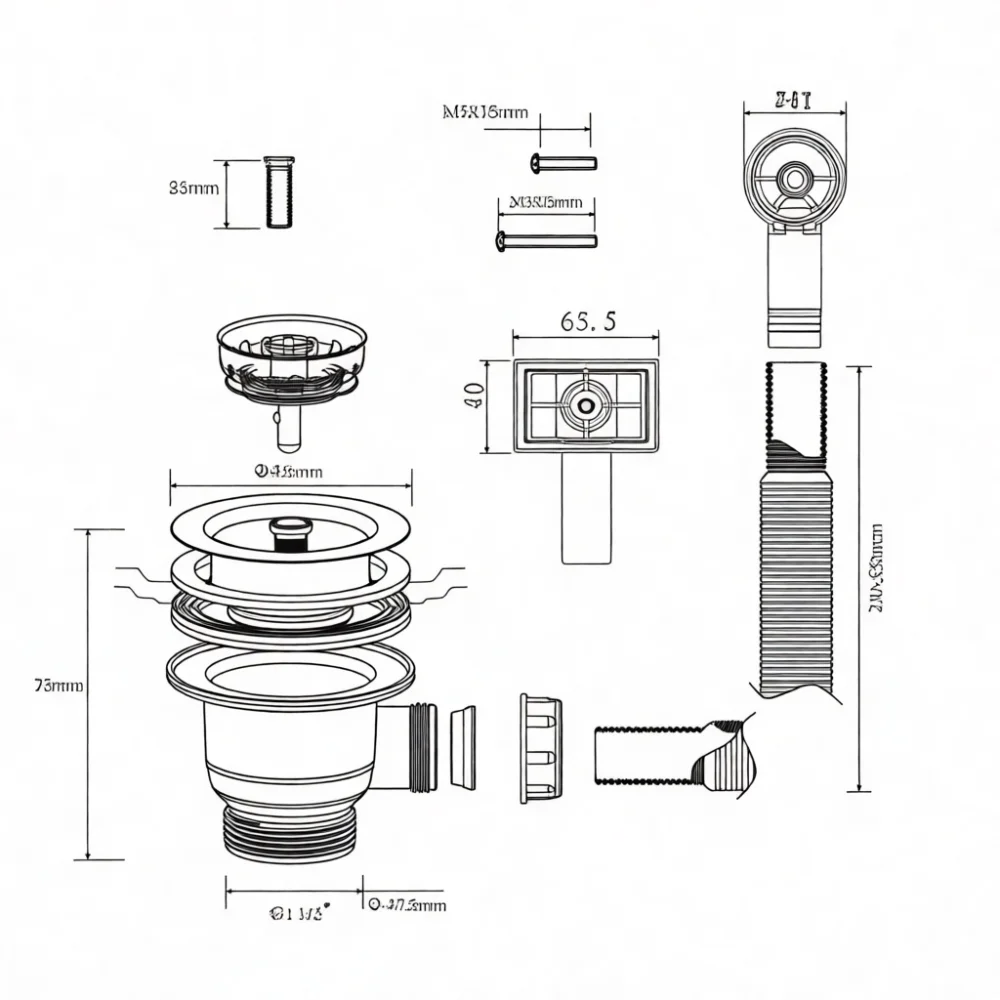 Sink Basin Drainer For Talea 85mm Kitchen Waste System With Overflow Pipe Connector Replacement Plumbing Fixture Hardware