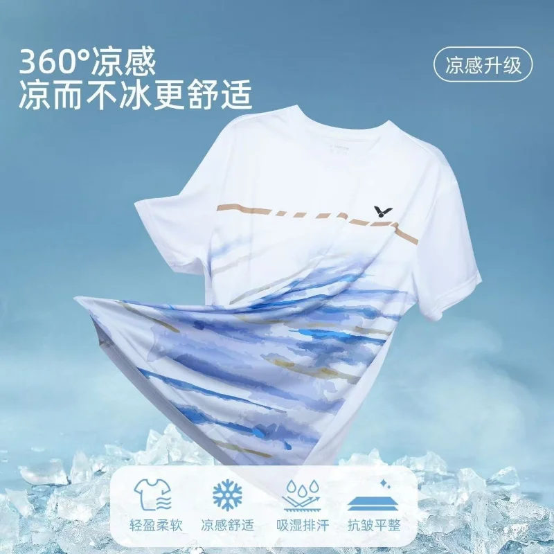 

New For Victory badminton sportswear short-sleeved T-shirt comfortable breathable sweat-absorbent tops available for wholesale
