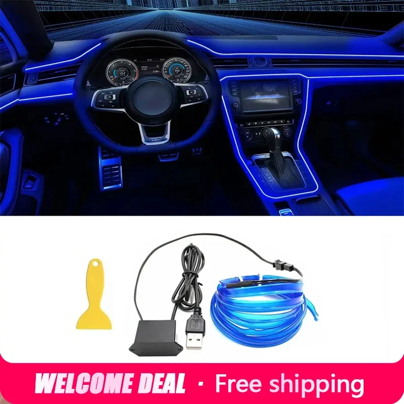 5M Car Interior Led Strip Light Neon EL Wiring Decorative Lamp For Auto DIY Flexible Ambient Light USB Party Atmosphere Diode
