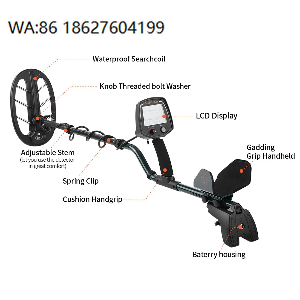 Handheld 100% Waterproof Metal Detector HD LCD Display High Sensitivity Archaeological Treasure Hunter GF2