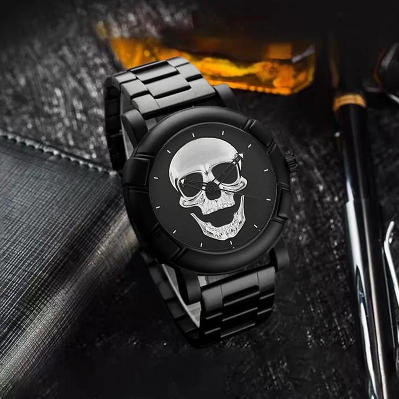 3D Skull Watches Men Fashion Casual Stainless Steel Quartz Clock Male Outdoor Sports Military Wristwatch Relogio Masculino Hot