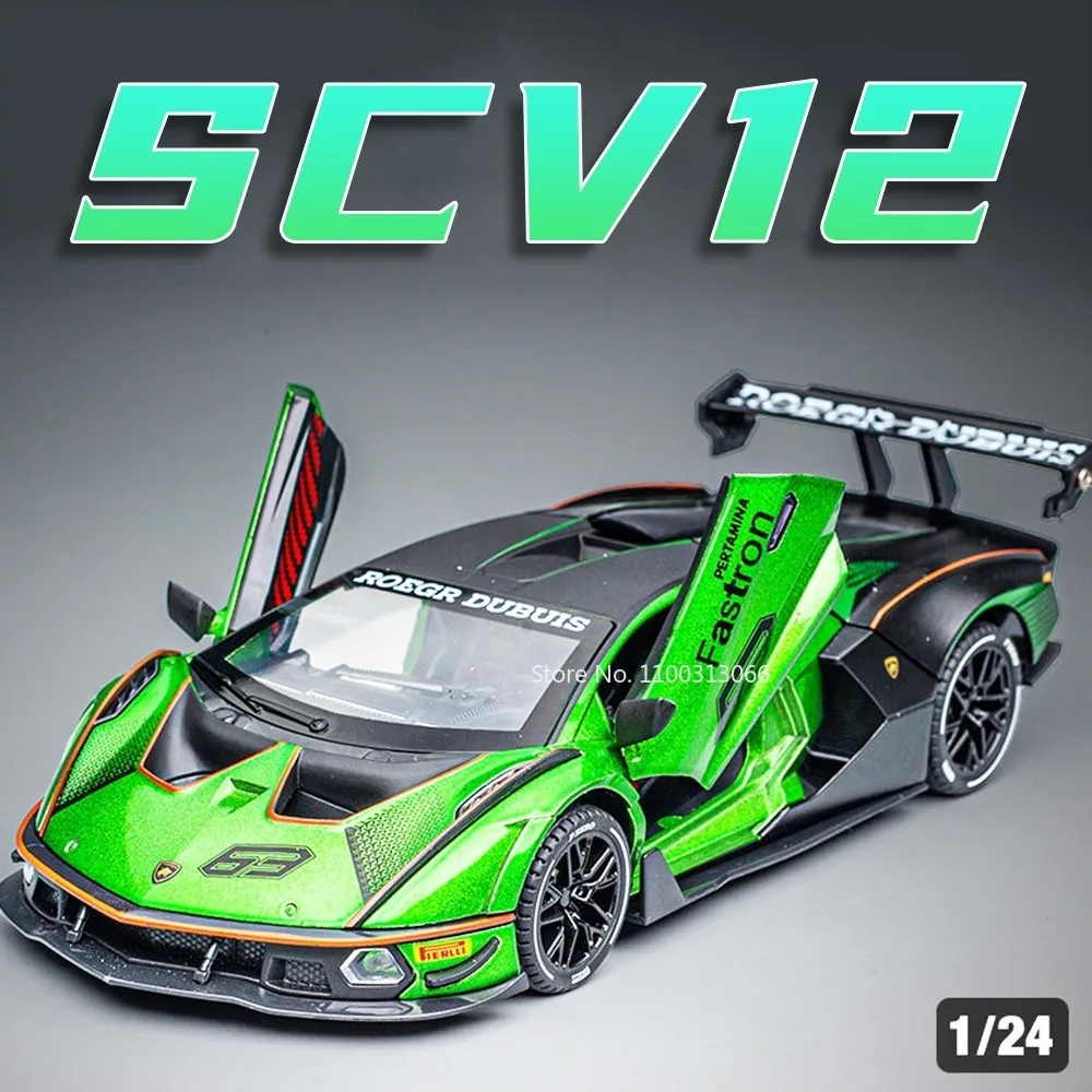 1:24 SCV12 V12 Model Sports Car Toys Alloy Diecast Exquisite Supercars Doors Opened Pull Back Sound Light Collection Car Models