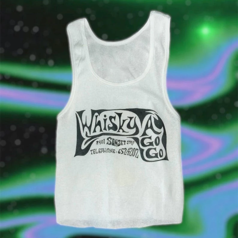 Whisky A Go Go Vintage-inspiriertes Tanktop, 20-Zoll-Weste, Emo-Mädchen-Ästhetik, Buchstabendruck, Grunge-Gothic-Camisole-Top, Damenbekleidung