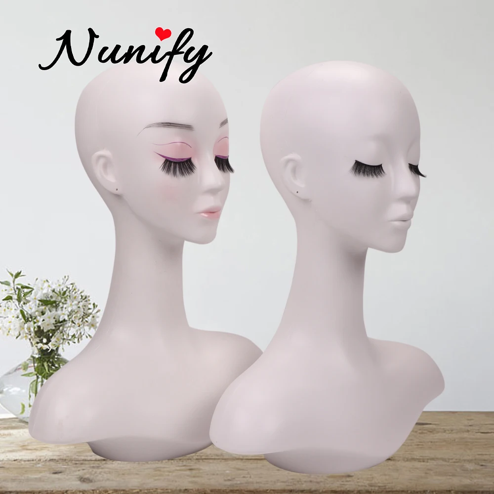 Mannequin Head With Shoulders Wigs Display Head With Eyelash，Eye-Shadow Mannequin Head Wig Stand White Female Manikin Head