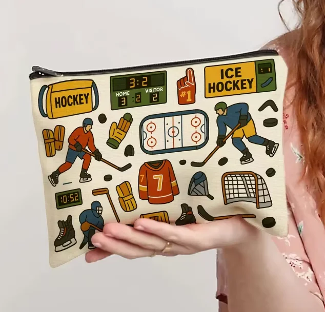 Eine Kosmetiktasche mit Eishockey-Welt-Motiv – niedliche, multifunktionale Reißverschlusstasche, Schmuckaufbewahrungstasche