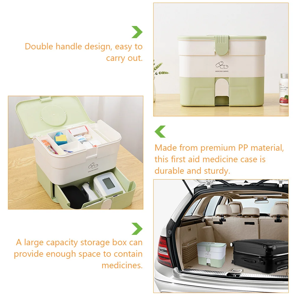 First Aid Box Large Capacity Medicine Organizer Portable Dual Handle Pp Material For Home Office Travel Multi-Purpose