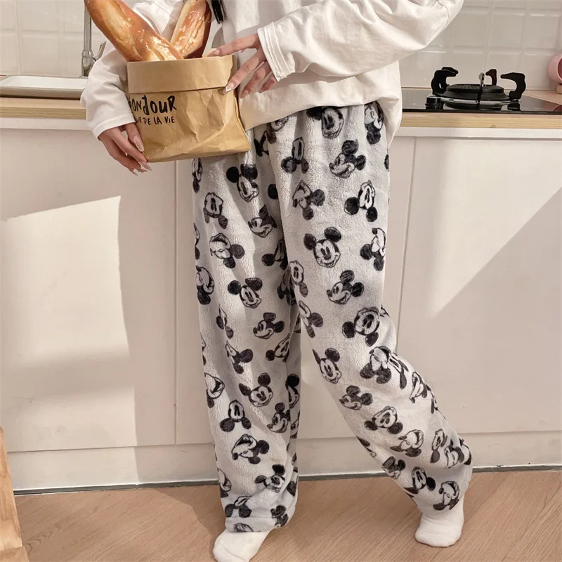 أنيمي الفانيلا منامة السراويل الشتاء ميكي النساء السراويل القطيفة Kawaii الفتيات سميكة المرجان المخملية الدافئة النوم السراويل المنزل السراويل #1