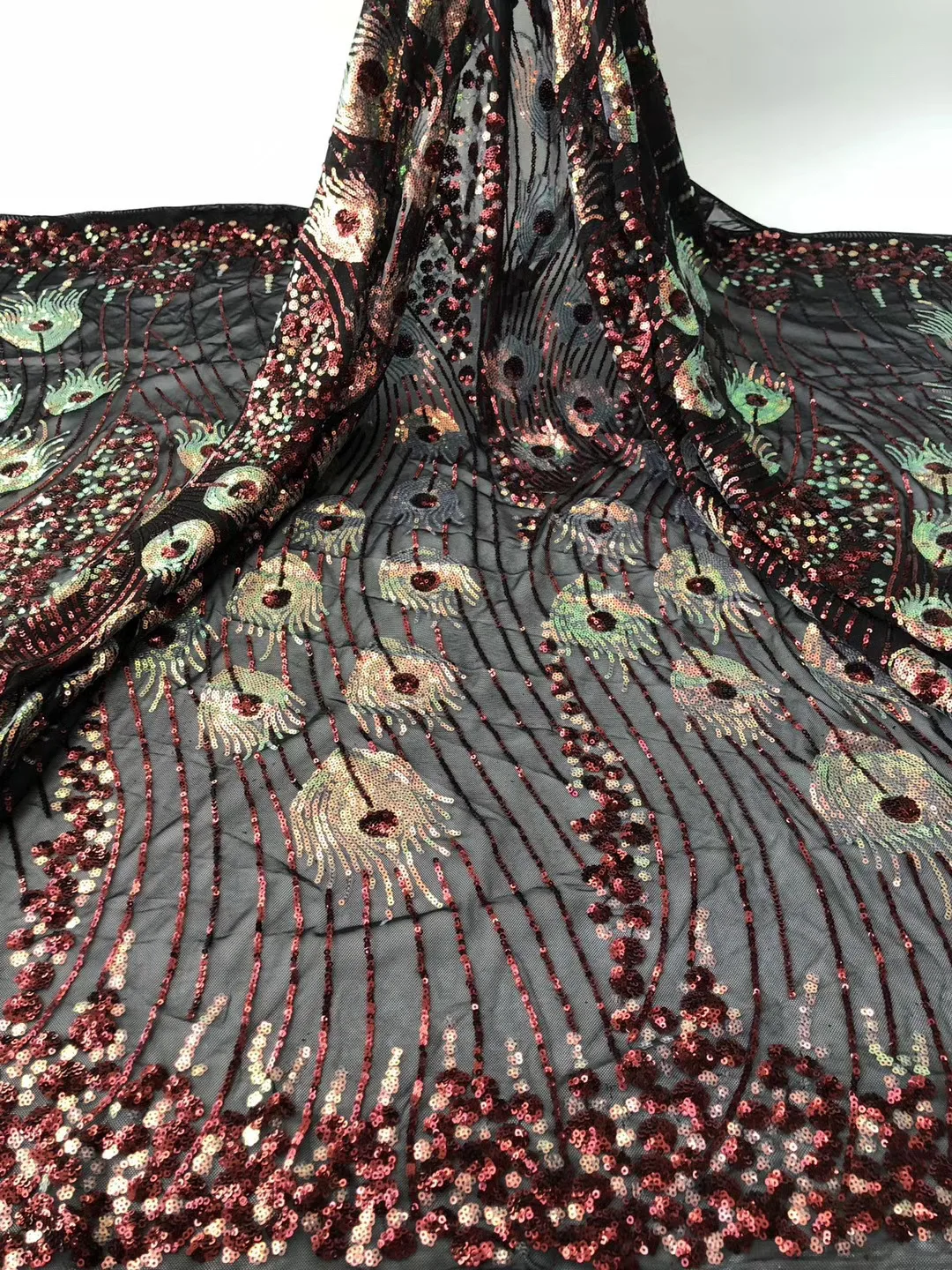 Royal Blue Embroidery Flower Sequins Peacock African Lace Fabric for Dress Wedding Party Sewing Wide 125cm Sold By The Yard