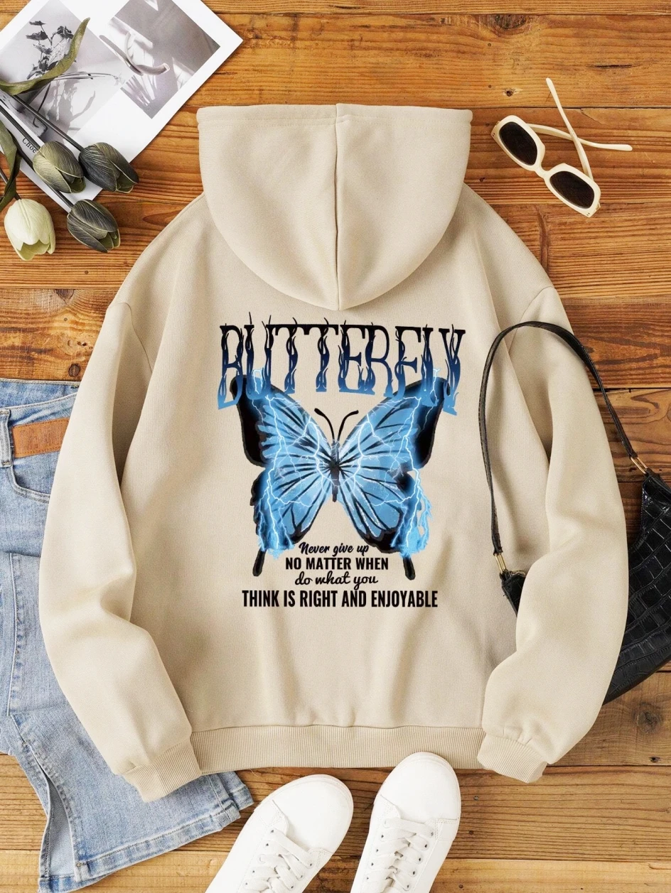 Ghost Butterfly Printed Tracksuit Women Fashion Novelty Creative Hoodie Classic Trend Basic Clothes Loose Comfortable Sweatshirt